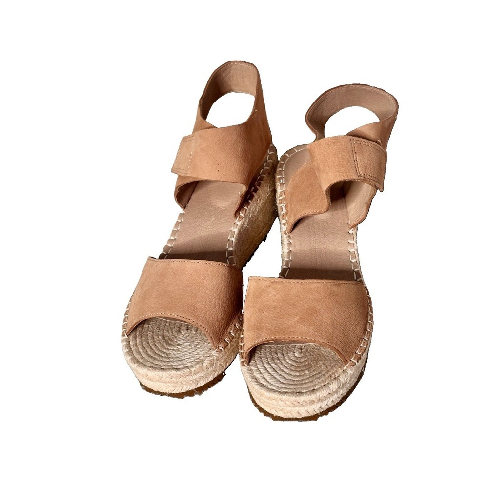 Eileen Fisher Weslia Wedge Strappy Espadrilles Sandals Tan Leather
